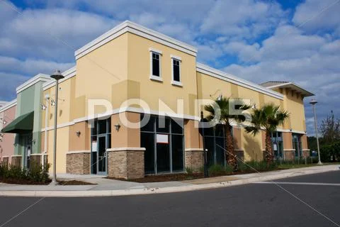 Pastel retail strip mall Stock Photos
