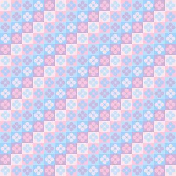 Pastel Retro Floral Checkered Pattern - Abstract Seamless Geometric Flowers 스톡 일러스트