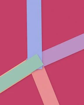 Pastel ribbons intersect dynamically over a rich magenta field, creating a .. Ilustração Stock