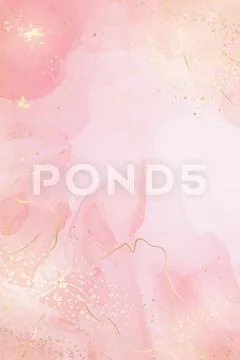 Rose pink liquid watercolor background with golden