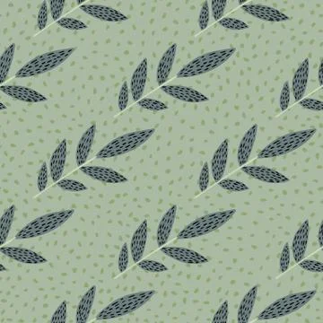 Pastel scandinavian print pattern with dashed branches. Light green background Illustrazione stock