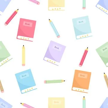 Pastel School Supplies Seamless Pattern with Books and Pencils Back to Scho.. 스톡 일러스트