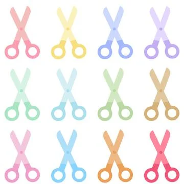 Pastel Scissors Icons Set Flat Design School Supplies Vector Illustration Illustrazione stock