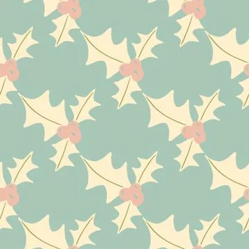 Pastel seamless christmas pattern with mistletoe vintage silhouettes. Light v Stock Illustration