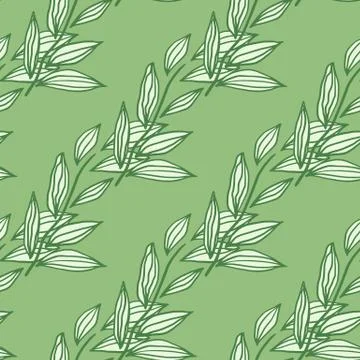 Pastel seamless doodle pattern with foliage contoured shapes. White floral ou Illustrazione stock