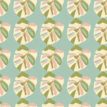 Pastel seamless doodle pattern with monstera leaf elements. Simple botanic pr Stockillustratie