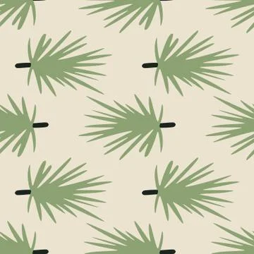 Pastel seamless doodle pattern with pine branch ornament. Green soft foliage  Stock Illustration