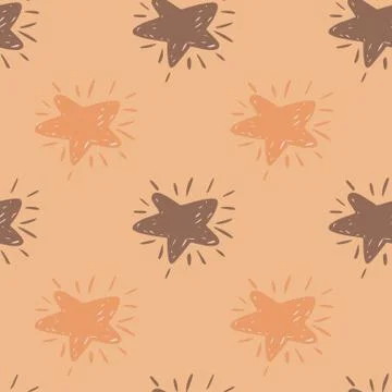 Pastel seamless doodle pattern with simple stars shapes. Beige and brown colo Stock Illustration