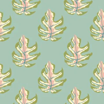 Pastel seamless monstera leaves pattern. Abstract tropic foliage silhouettes  Illustrazione stock
