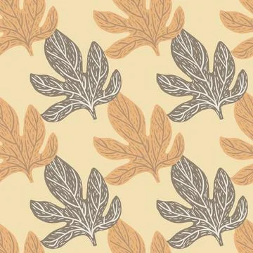 Pastel seamless pattern with beige and grey pastel leaf elements. Nature foli Stock Illustration