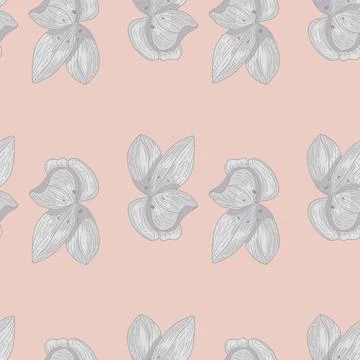 Pastel seamless pattern with blue flowers orchid elements. Beige background. Illustrazione stock
