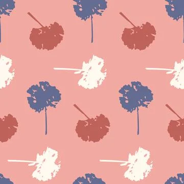 Pastel seamless pattern with chrysanthemum, blue white red pink color illustr Stock Illustration