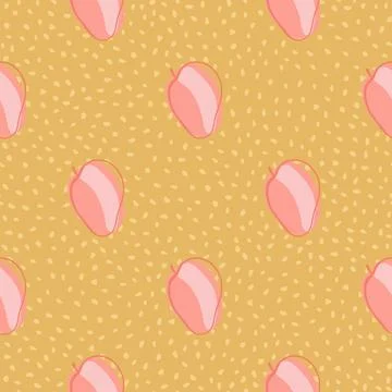 Pastel seamless pattern with doodle abstract peach ornament. Orange dotted ba Stock Illustration