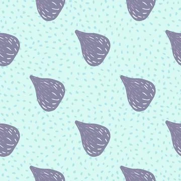Pastel seamless pattern with doodle fruit fig elements. Purple food shapes on Stockillustratie