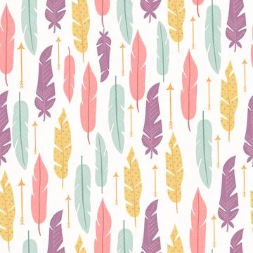 Pastel seamless pattern with feathers Illustrazione stock