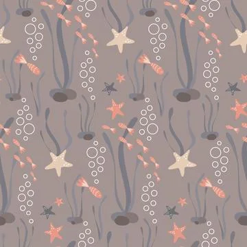 Pastel seamless pattern with fish and starfish for summer background in nuati Stock Illustration