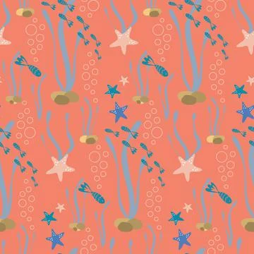 Pastel seamless pattern with fish and starfish for summer background in nuati 스톡 일러스트