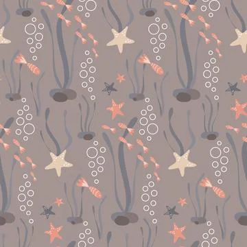 Pastel seamless pattern with fish and starfish for summer background in nuati Stock Illustration