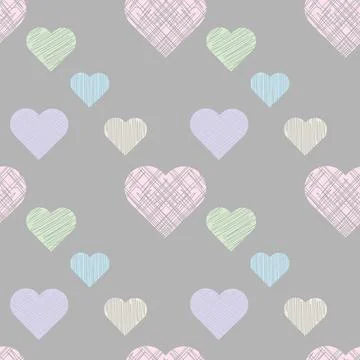 Pastel seamless pattern with hatching hearts. delicate Love print. Stock Illustration