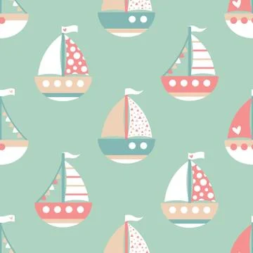 Pastel seamless pattern with sailboats Stock Illustration