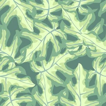Pastel seamless random pattern with abstract simple monstera ornament. Light  Illustrazione stock