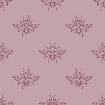 Pastel seamless stag beetles pattern background Stock Illustration