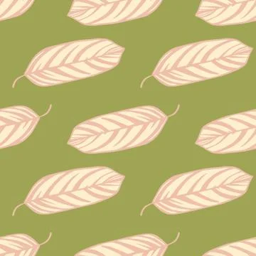 Pastel seamless tender pattern with leaf silhouettes. Soft pink elements on g Illustrazione stock