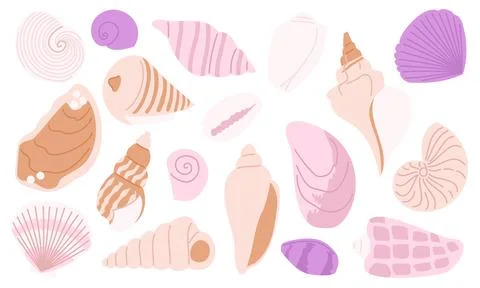 Pastel Seashell Collection Vector Set in Soft Minimal Style Ilustração Stock