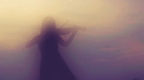 Pastel Silhouette Violinist - Loop Stock Footage 48532282