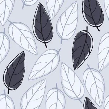 Pastel simple seamless pattern with abstract leaves shapes. Outline botanic e Stock Illustration