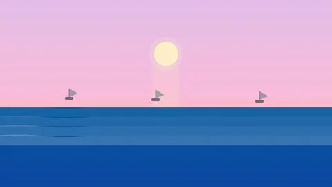 Pastel Soft Ocean Sunset Horizon Sea Flat Design Animation Background Stock Footage 342607456