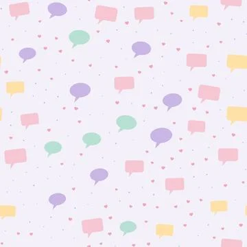 Pastel speech bubble seamless pattern with tiny hearts and dots on light lilac Stock Illustration