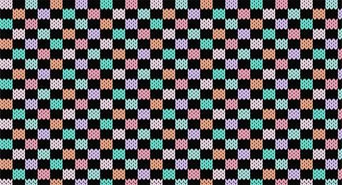 Pastel squares on black knitted pattern, Festive Sweater Design. Seamless Kni Stock Illustration