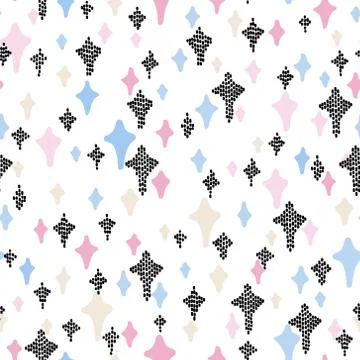 Pastel starry abstract vector seamless pattern. Isolated on white. Stock Illustration