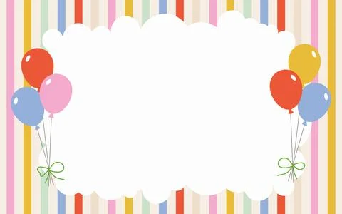 Pastel stripe background with fluffy white cloud frame and colorful balloon.. イラスト素材