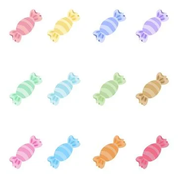 Pastel Striped Candy Vector Set, Cute Colorful Sweets Illustration in Diago.. Stock-Illustration