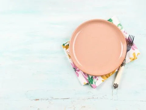 Pastel table setting on turquoise background Stock Photos