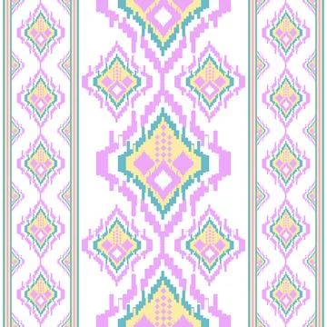 Pastel Thai Geometric Textile Pattern in Purple, Yellow &amp; Green Stock Illustration