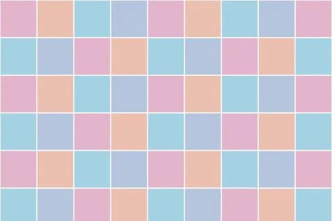 Pastel tile mosaic pattern with pink, blue, and peach squares creates a cal.. 库存插图