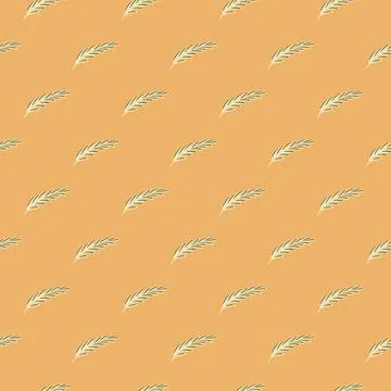 Pastel tones little feather elements seamless doodle pattern. Orange backgrou Stockillustratie
