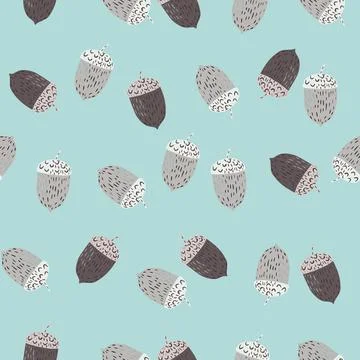 Pastel tones seamless nature pattern with grey chestnut silhouettes. Blue bac Stock Illustration