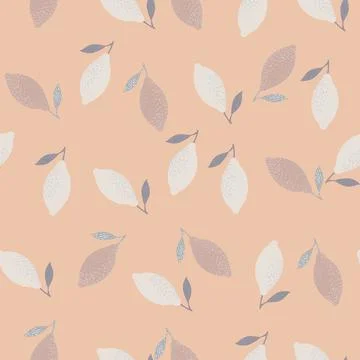 Pastel tones seamless pattern with abstract lemon food ornament. Light pink b Stock Illustration