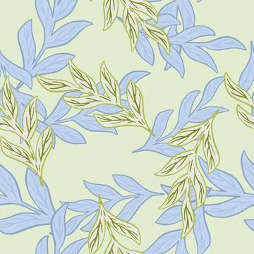Pastel tones seamless pattern with blue and green random branches elements. L Illustrazione stock