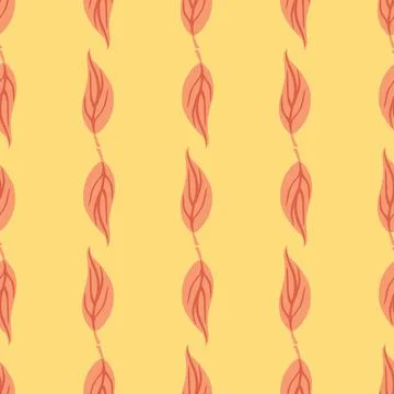 Pastel tones seamless pattern with doodle simple pink leaf shapes. Light oran Stockillustratie