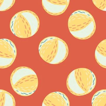 Pastel tones seamless pattern with doodle kids style beach balls elements. Co Stock Illustration