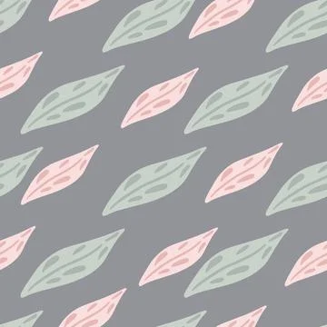 Pastel tones seamless pattern with doodle leaf silhouettes. Grey and pink col Stock Illustration