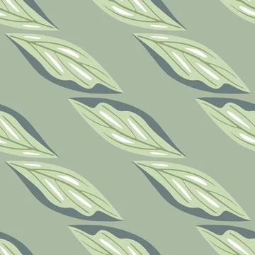 Pastel tones seamless pattern with geometric leaf silhouettes print. Green pa Stock Illustration