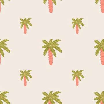Pastel tones seamless pattern with green and pink colored palm tree silhouett Stock Illustration