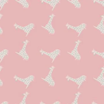 Pastel tones seamless pattern with hand drawn grey giraffe silhouettes. Pink  Stock Illustration