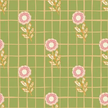 Pastel tones seamless pattern with hand drawn folk pink flower ornament. Ligh Stock Illustration